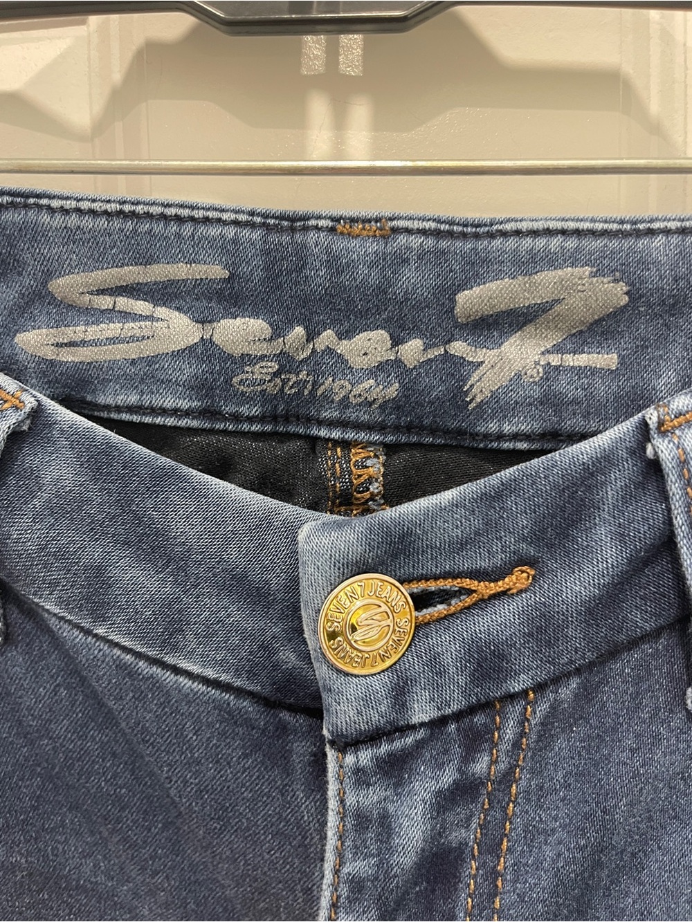 Seven7 Medium Blue Denim Jeans with Leather Patch